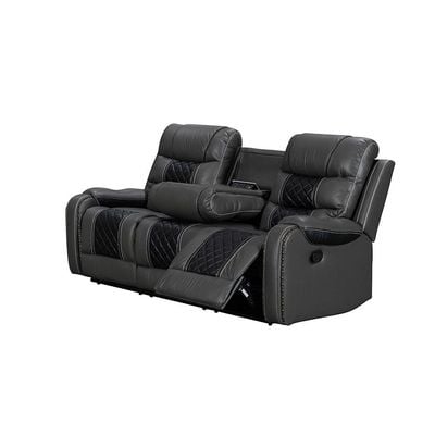 Fremont 3+2+1 Seater Air Leather Glider Recliner Set - Dark Grey / Black