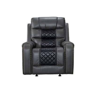 Fremont 3+2+1 Seater Air Leather Glider Recliner Set - Dark Grey / Black