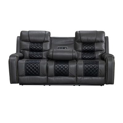 Fremont 3+2+1 Seater Air Leather Glider Recliner Set - Dark Grey / Black