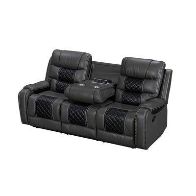 Fremont 3 Seater Air Leather Glider Recliner - Dark Grey / Black