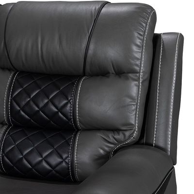 Fremont 3 Seater Air Leather Glider Recliner - Dark Grey / Black