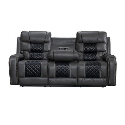 Fremont 3 Seater Air Leather Glider Recliner - Dark Grey / Black