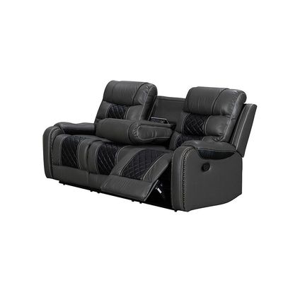 Fremont 3 Seater Air Leather Glider Recliner - Dark Grey / Black