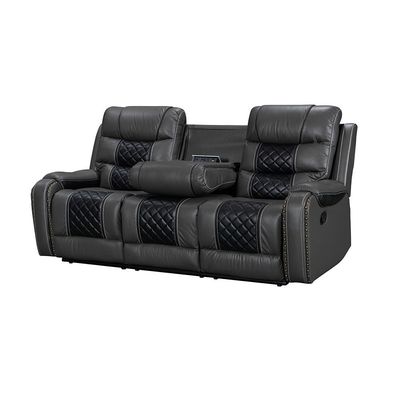 Fremont 3 Seater Air Leather Glider Recliner - Dark Grey / Black