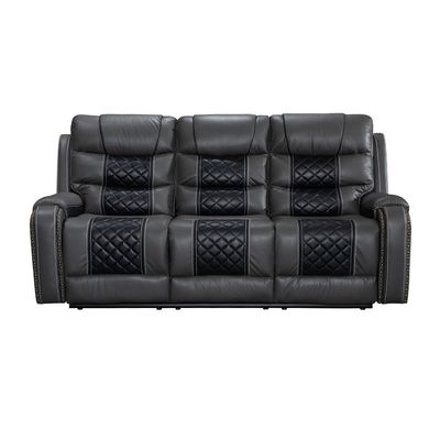 Fremont 3 Seater Air Leather Glider Recliner - Dark Grey / Black