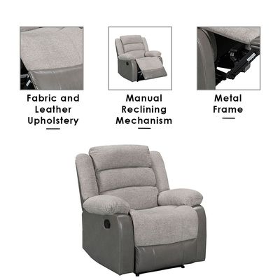 Greensboro 1 Seater Fabric Manual Motion Recliner - Dark Grey