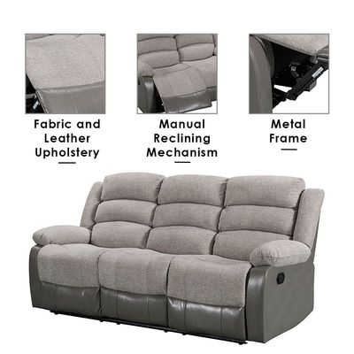 Greensboro 3 Seater Fabric Manual Motion Recliner - Dark Grey