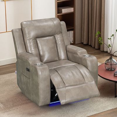 Tacos 1 Seater Faux Leather Power Motion Recliner - Taupe