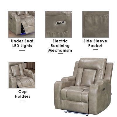 Tacos 1 Seater Faux Leather Power Motion Recliner - Taupe