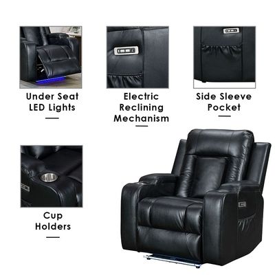 Tacos 1 Seater Faux Leather Power Motion Recliner - Black