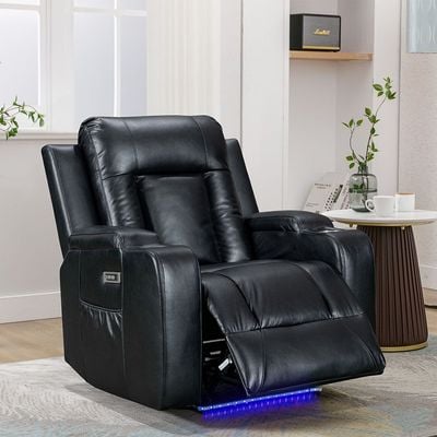 Tacos 1 Seater Faux Leather Power Motion Recliner - Black