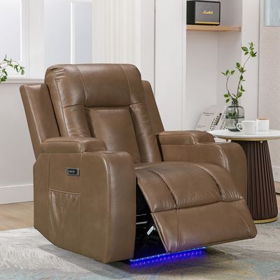 Tacos 1 Seater Faux Leather Power Motion Recliner - Light Brown