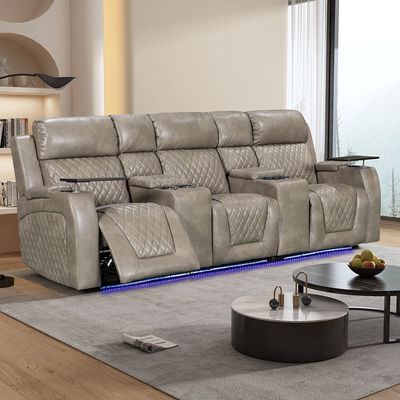 Charlotte 3 Seater Faux Leather Recliner - Taupe