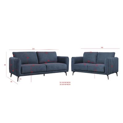 Sofia 5-Seater Fabric Sofa Set - Dark Blue - With 2-Year Warranty