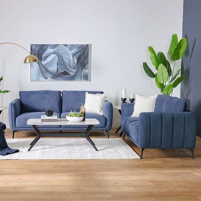 Sofia 5-Seater Fabric Sofa Set - Dark Blue - With 2-Year Warranty