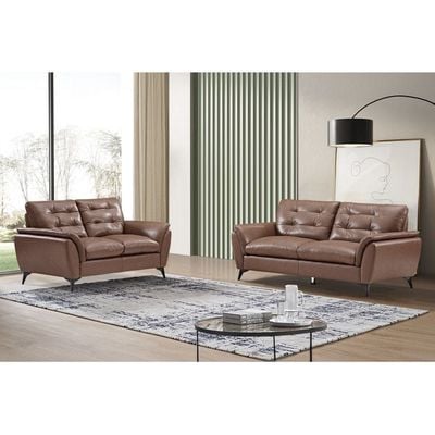 Auckland 3+2 Seater Faux Leather Sofa Set - Brown - With 2-Year Warranty