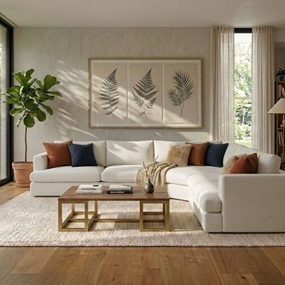 Paddington 5 Seater Fabric Modular Sofa Set- Ivory