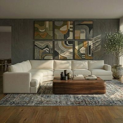 Paddington 6 Seater Fabric Modular Sofa Set- Ivory