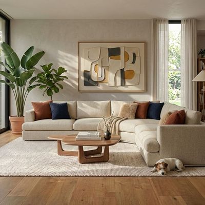 Paddington 5 Seater Fabric Modular Sofa Set- Brown