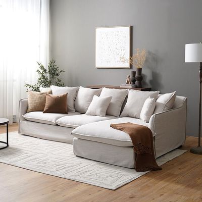 Hobart 4-Seater Fabric Left Chaise Corner Sofa – Beige – With 2-Year Warranty