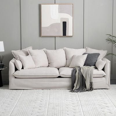 Hobart 3-Seater Fabric Sofa – Beige – With 2-Year Warranty