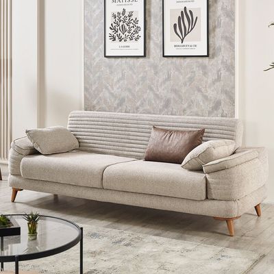 Foxton 3-Seater Fabric Sofa Bed - Beige - With 2-Year Warranty