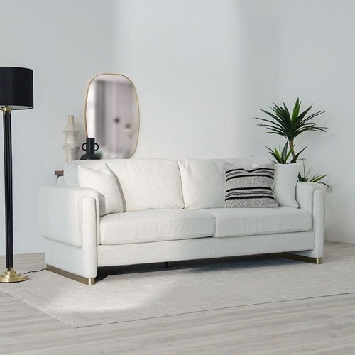 Eltham 3-Seater Fabric Sofa - White - With 2-Years Warranty