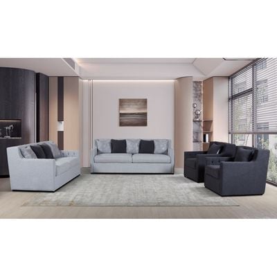 Psuedo 3+2+1+1 Seater Fabric Sofa Set - Light Grey/Charcoal