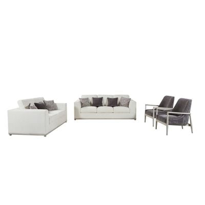 Hades 3+2+1+1 Seater Fabric Sofa Set - Milky White/Charcoal