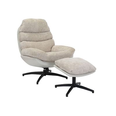 Lyndon 1-Seater Fabric Accent Chair with Ottoman - Beige - With 2-Year Warranty