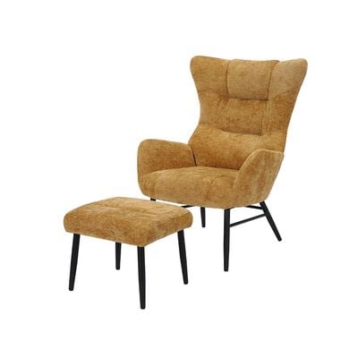 Malcolm 1-Seater Fabric Accent Chair with Ottoman - Honey Gold - With 2-Year Warranty
