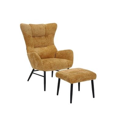 Malcolm 1-Seater Fabric Accent Chair with Ottoman - Honey Gold - With 2-Year Warranty