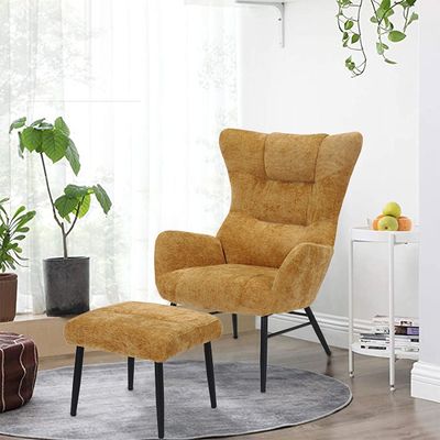 Malcolm 1-Seater Fabric Accent Chair with Ottoman - Honey Gold - With 2-Year Warranty