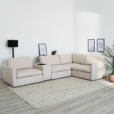 Cloud Fabric 4-Seater Sectional Sofa - Beige - With 2-Year Warranty