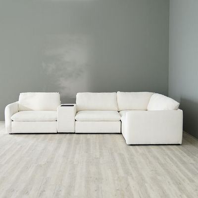 كلاود - أريكة مقسمة من القماش بـ 4 مقاعد - أبيض ثلجي - مع ضمان لمدة عامين