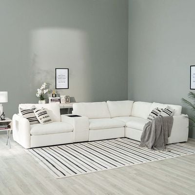 كلاود - أريكة مقسمة من القماش بـ 4 مقاعد - أبيض ثلجي - مع ضمان لمدة عامين