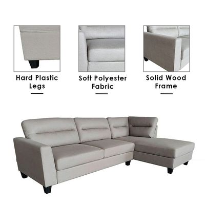 Helix 3-Seater Fabric Corner Sofa - Stone - With 2-Year Warranty