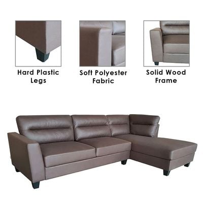 Helix 3-Seater Fabric Corner Sofa - Chocolate - With 2-Year Warranty