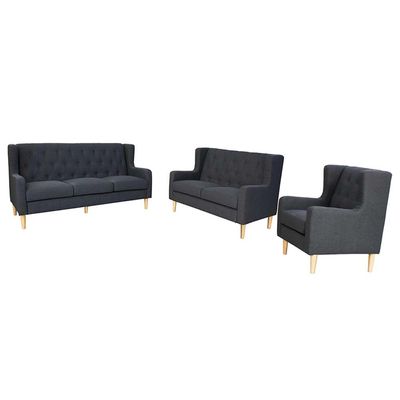 Zirco 6-Seater Fabric Sofa Set - Dark Grey - With 2-Year Warranty