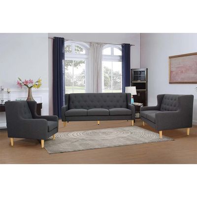 Zirco 6-Seater Fabric Sofa Set - Dark Grey - With 2-Year Warranty