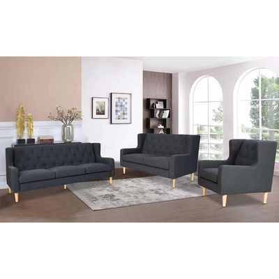 Zirco 6-Seater Fabric Sofa Set - Dark Grey - With 2-Year Warranty