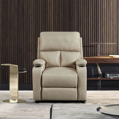 Mystic 1-Seater Fabric Pushback Recliner with Cup Holder - Khaki - With 2-Year Warranty