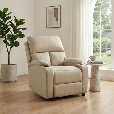 Mystic 1-Seater Fabric Pushback Recliner with Cup Holder - Khaki - With 2-Year Warranty