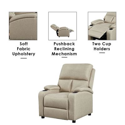 Mystic 1-Seater Fabric Pushback Recliner with Cup Holder - Khaki - With 2-Year Warranty