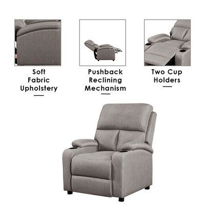 Mystic 1-Seater Fabric Pushback Recliner with Cup Holder - Oatmeal - With 2-Year Warranty