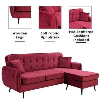 Axel 3-Seater Fabric Corner Sofa – Red – With 2-Year Warranty