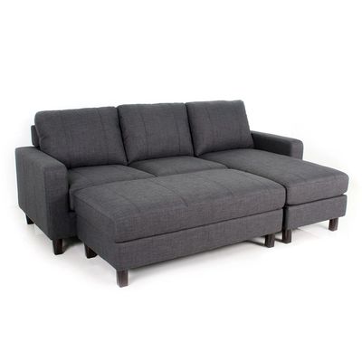 Crescent 3-Seater Fabric Corner Sofa with Storage Ottoman - Grey - With 2-Year Warranty