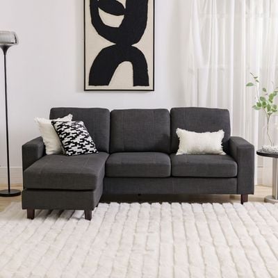 Crescent 3-Seater Fabric Corner Sofa with Storage Ottoman - Grey - With 2-Year Warranty