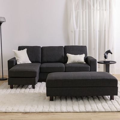 Crescent 3-Seater Fabric Corner Sofa with Storage Ottoman - Grey - With 2-Year Warranty