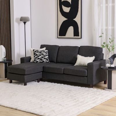 Crescent 3-Seater Fabric Corner Sofa with Storage Ottoman - Grey - With 2-Year Warranty